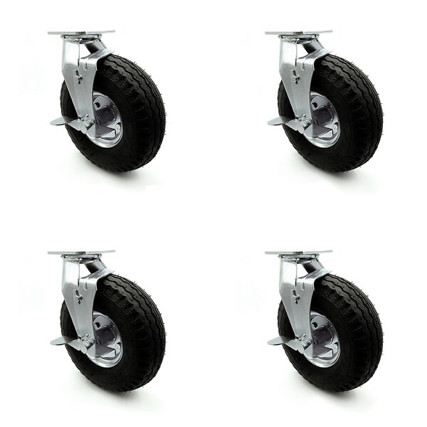 Service Caster 10 Inch Black Pneumatic Wheel Swivel Casters with Brake and Bolt Swivel Lock Set SCC-100S3504-PNB-TLB-BSL-4 - main